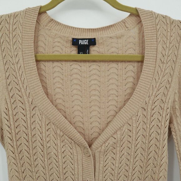 Paige Alvida Silk Cardigan Womens XS Beige Classic Dainty Boho Preppy Academia - Picture 7 of 16